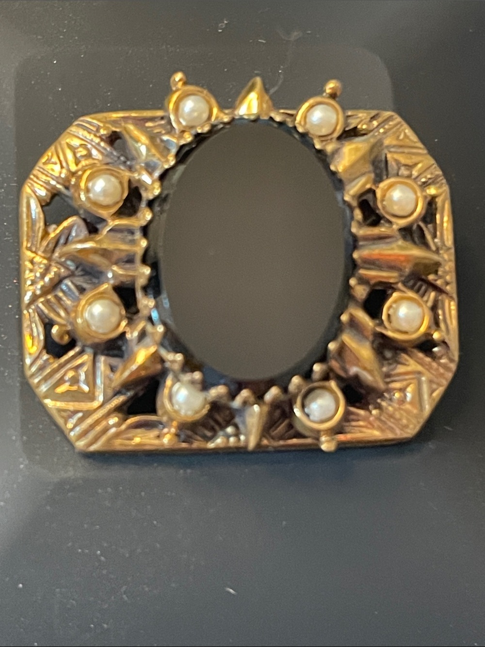 Vintage Victorian Revival Jet Oval with Seed Pearls Brooch